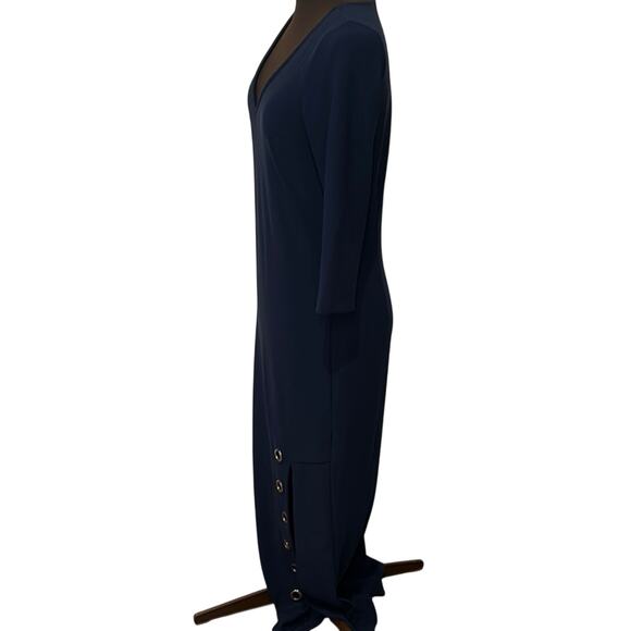 Boston Proper Beyond Travel Navy Blue Sheath V Neck Grommet Dress Size Small - Picture 5 of 15